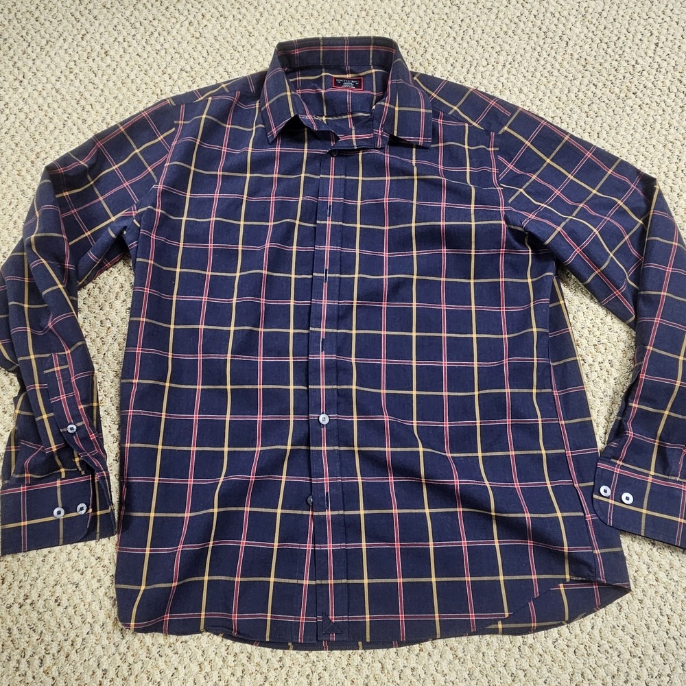 UNTUCKit Men's Medium Wrinkle Free Plaid Button Down Shirt Long Sleeve Blue Red